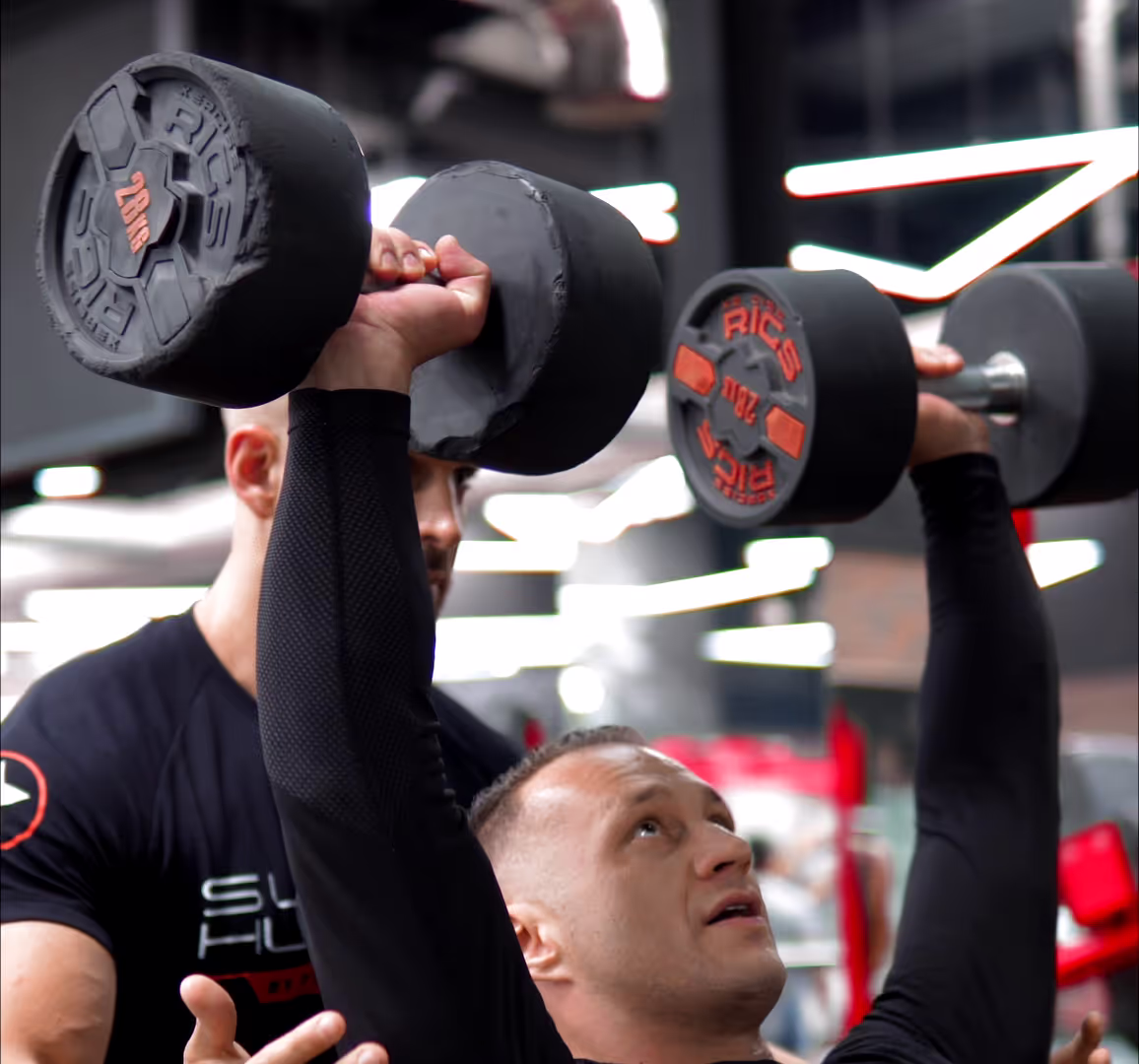 PTD member working out with weights
